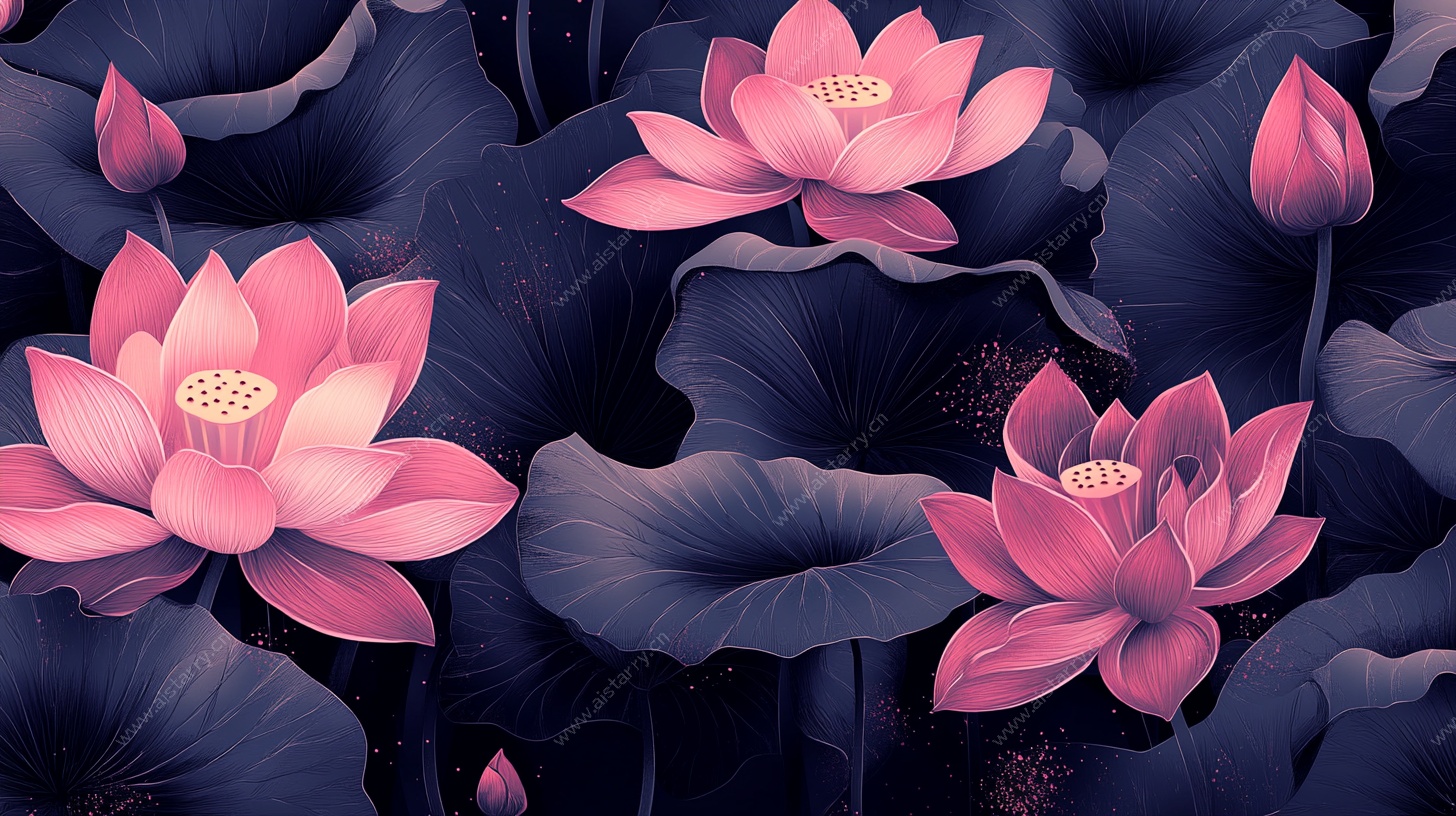 梦幻粉色荷花与荷叶图案