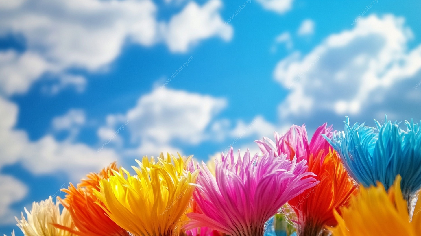 多彩鲜花映衬蓝天美景