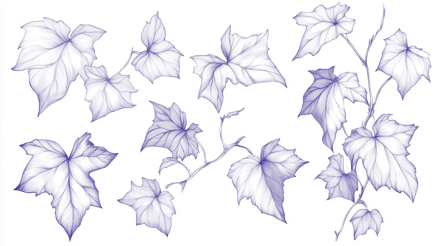 手绘葡萄叶线条插画素材