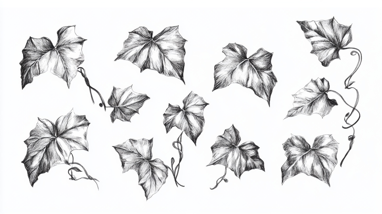 手绘常春藤叶片插画素材