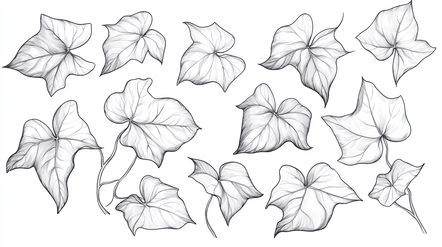 手绘常春藤叶片集合图