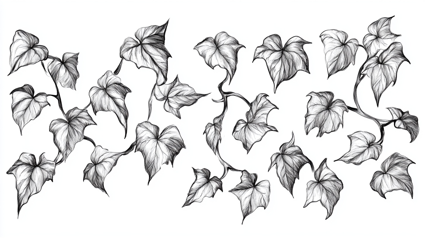 手绘常春藤枝叶图案