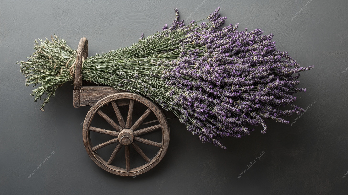木制小车上的薰衣草花束