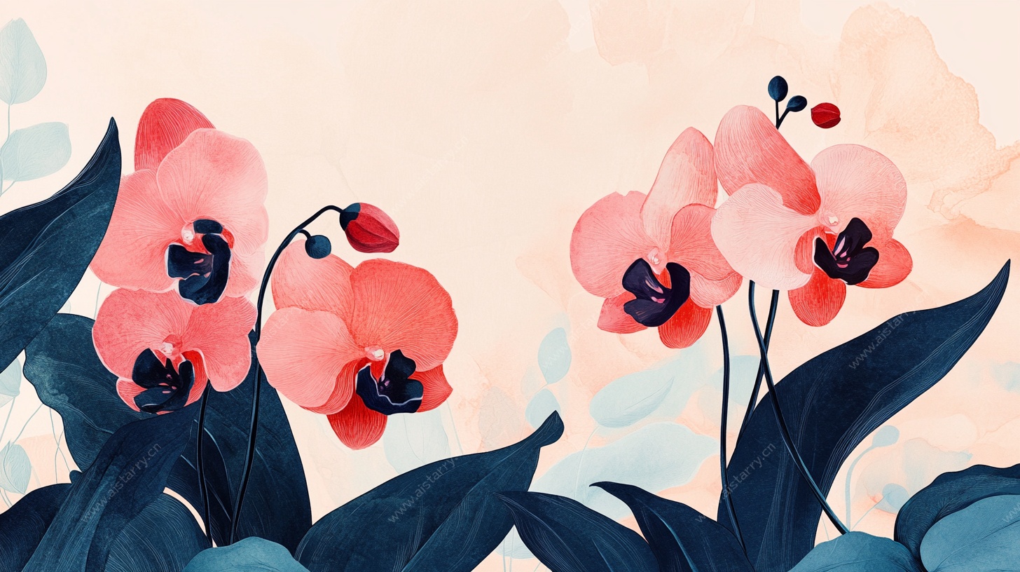 水彩风粉色兰花花卉图