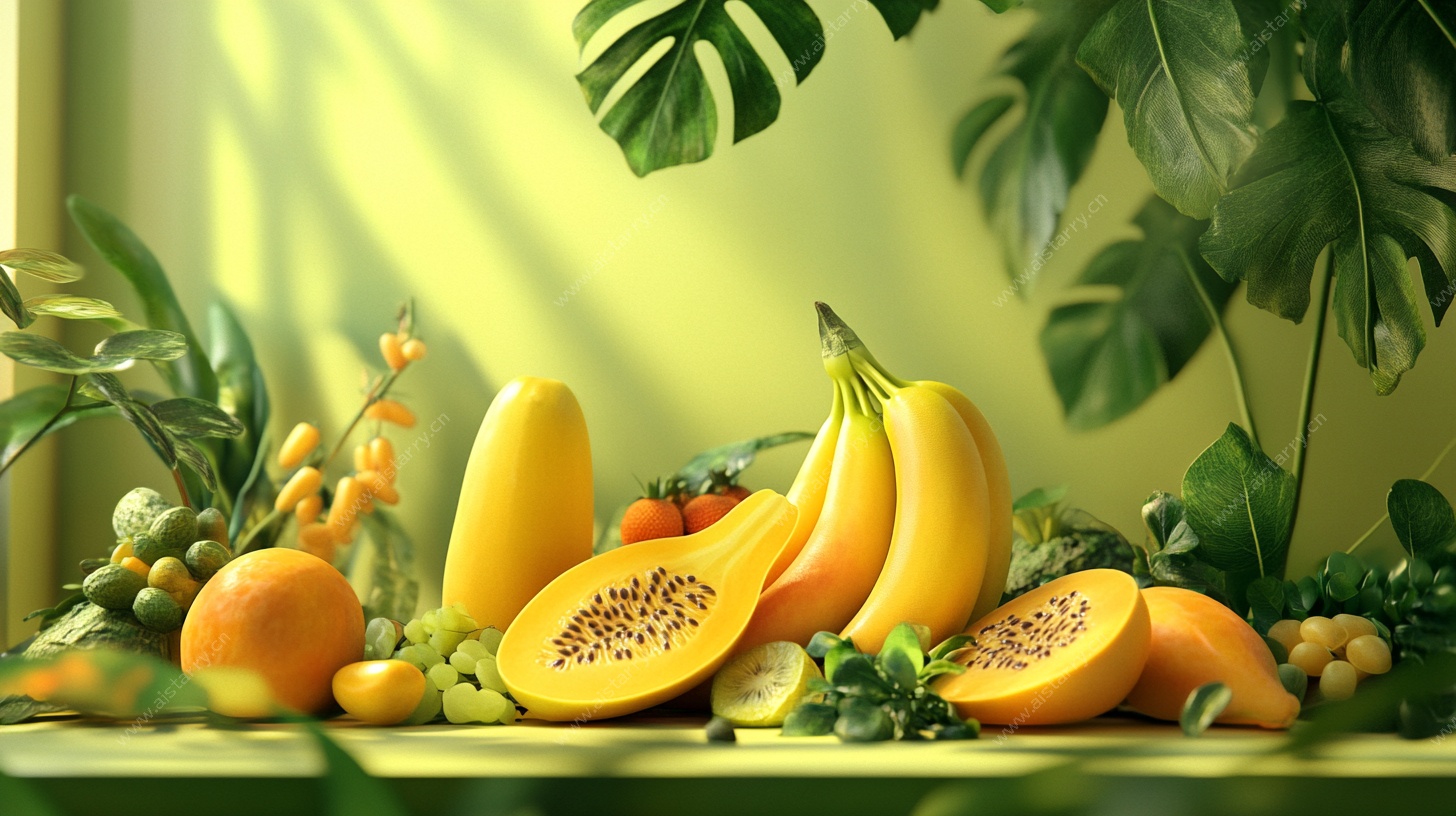 阳光中的缤纷热带水果