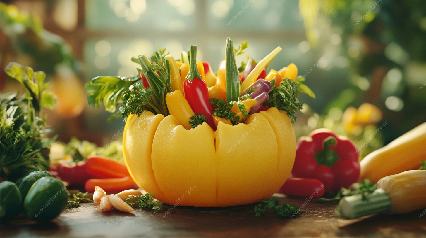 南瓜盛装的多彩新鲜蔬菜