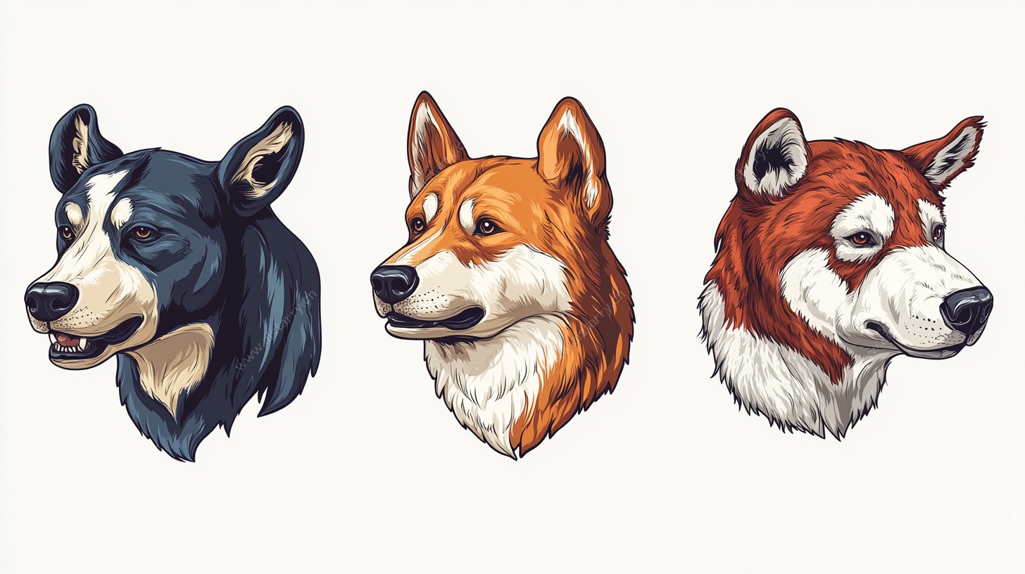 三只萌犬头像插画