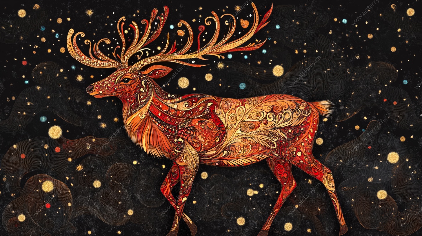 梦幻花纹麋鹿插画