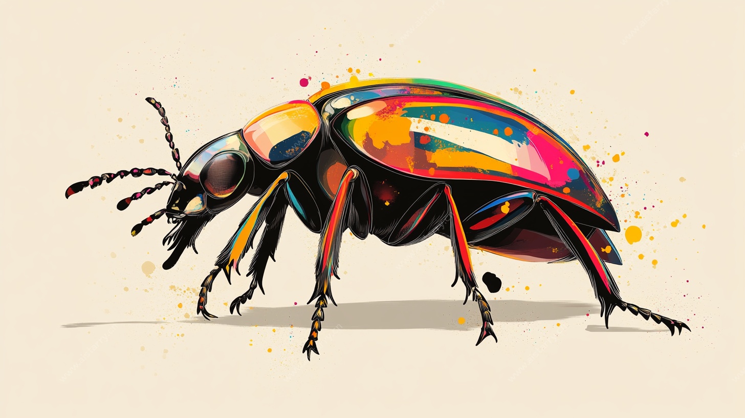 多彩涂鸦风甲虫插画