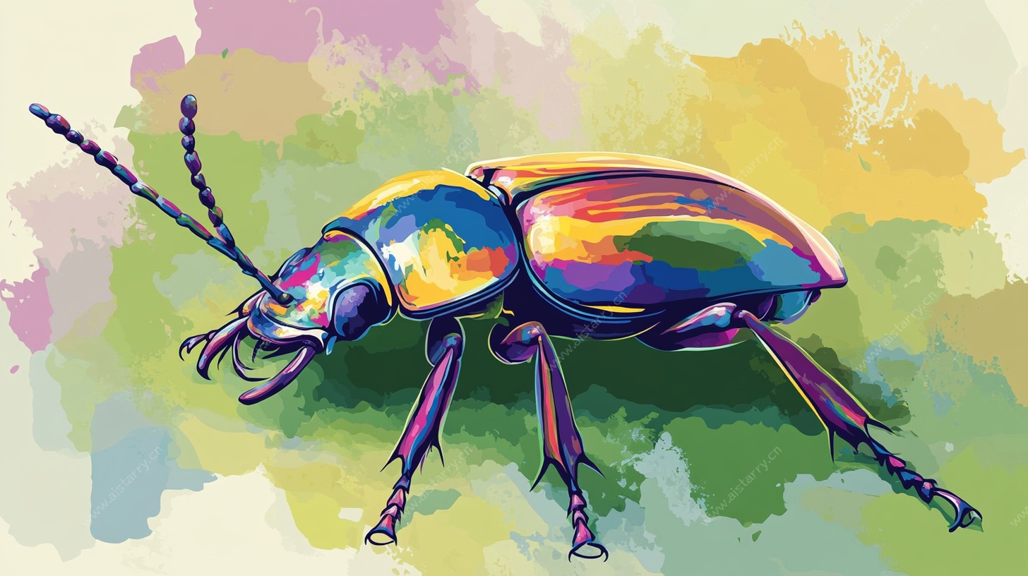 多彩甲虫水彩插画