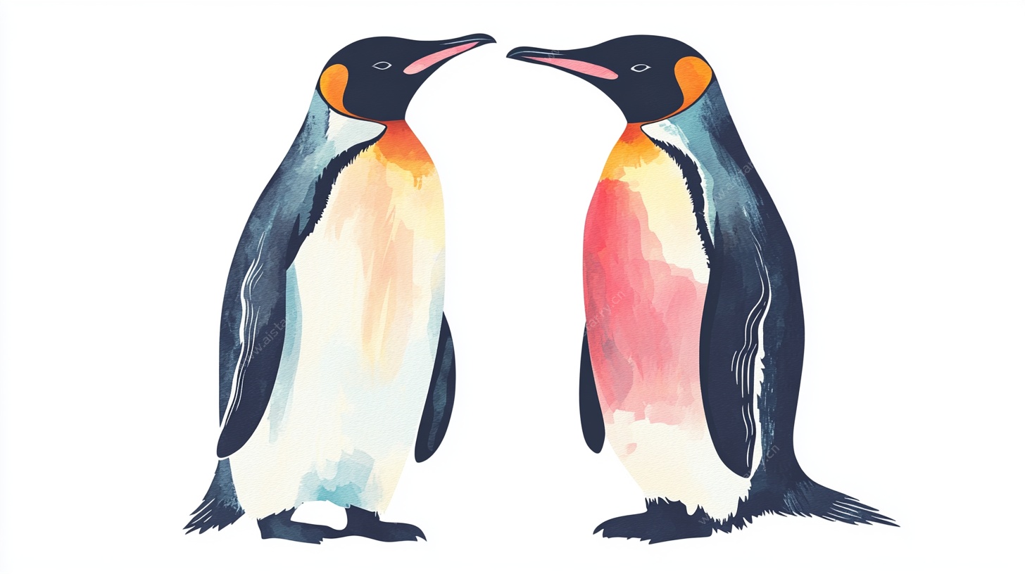 水彩风格的企鹅伴侣