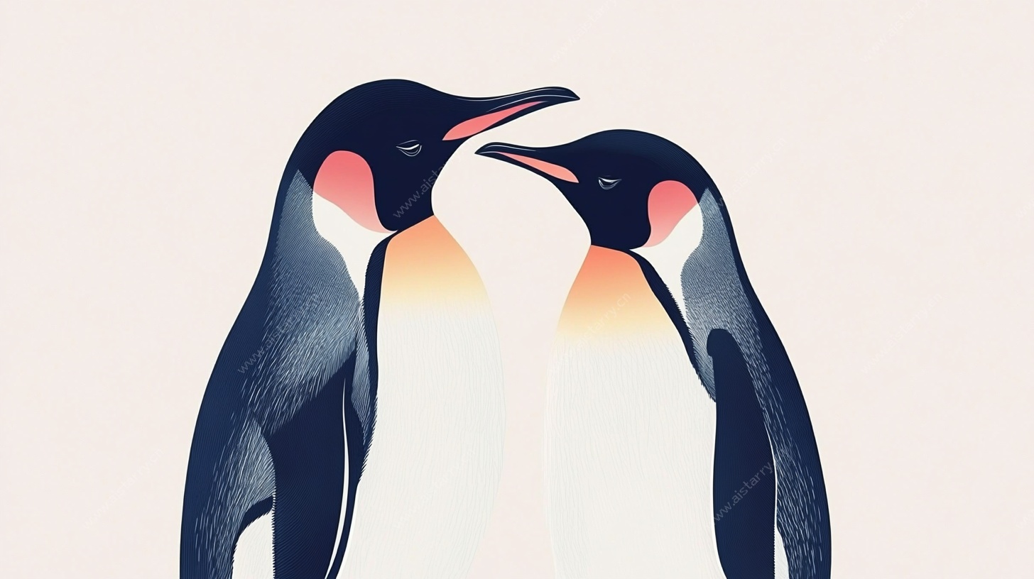 亲昵企鹅插画