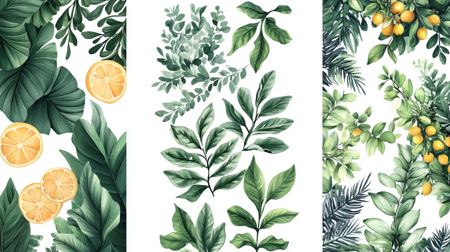 清新绿植与水果插画