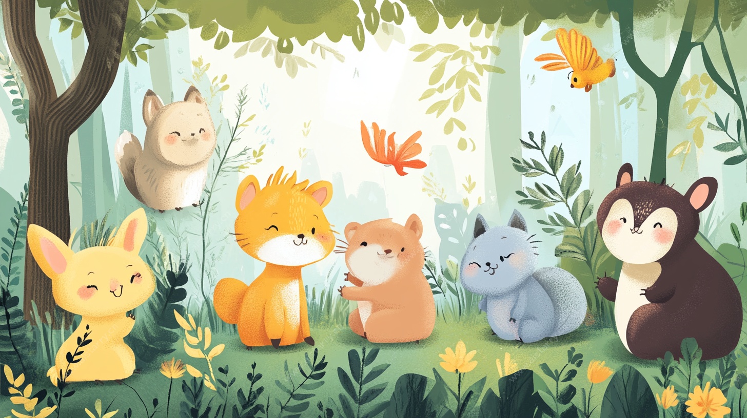 森林中的可爱小动物聚会