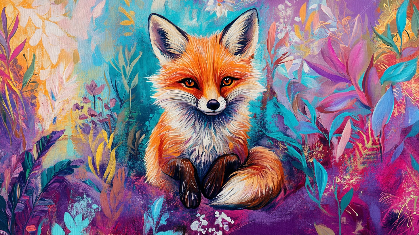 梦幻森林中的狐狸插画