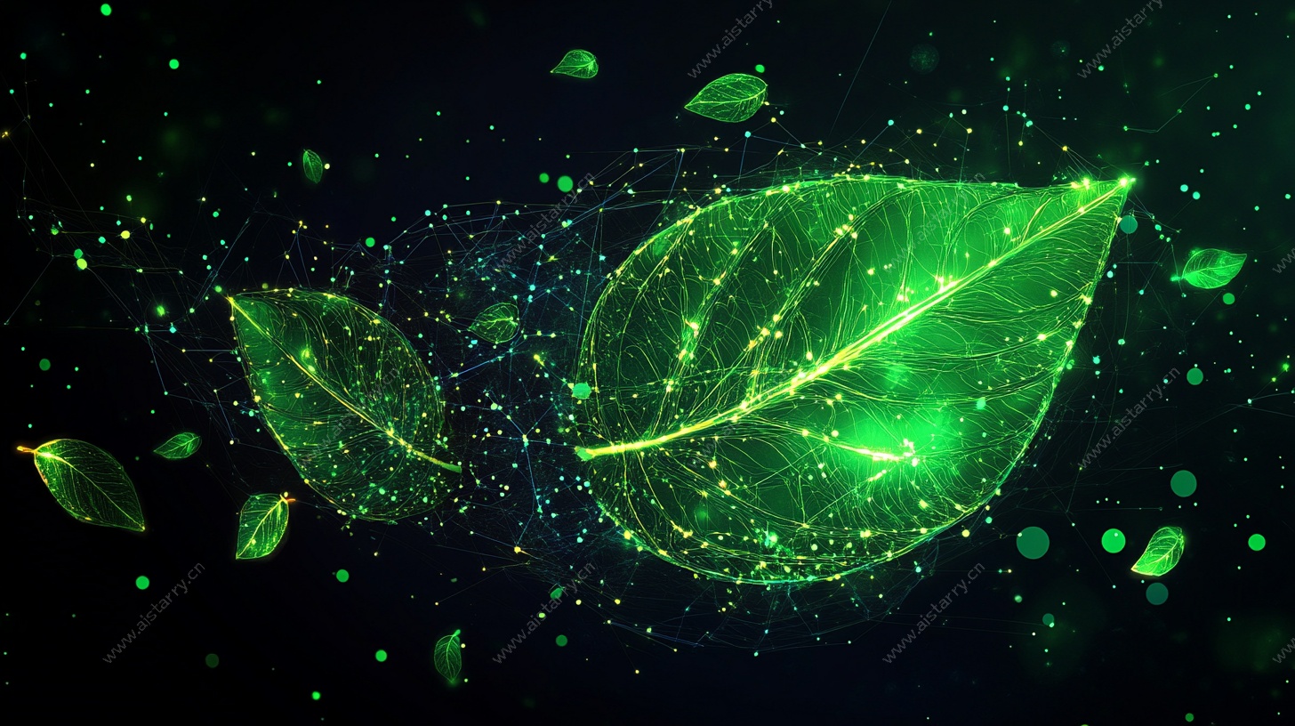 梦幻发光绿叶科技风背景
