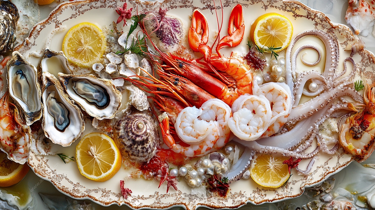 豪华海鲜拼盘摆拍