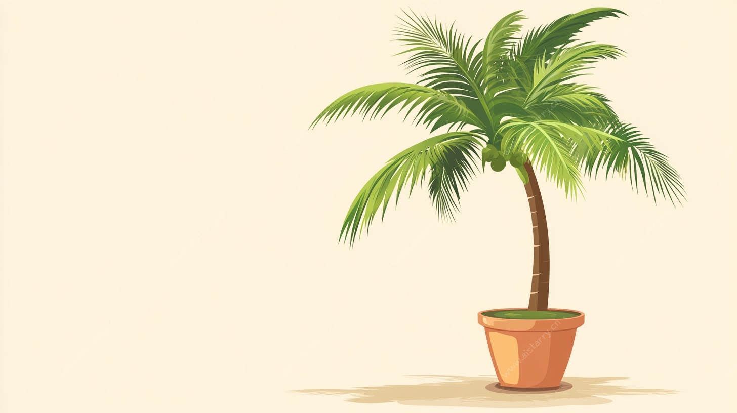 盆栽棕榈树 清新插画风格