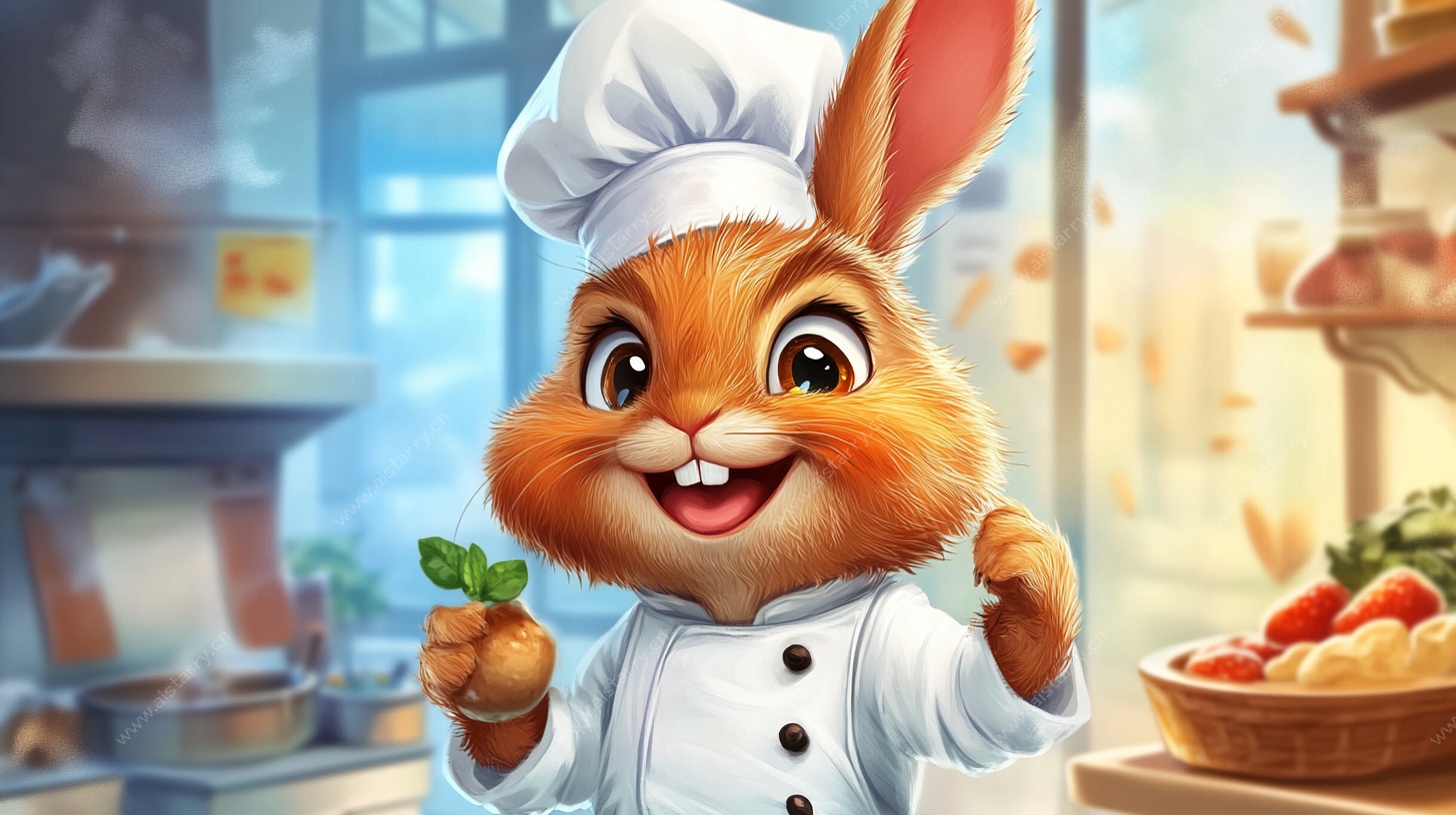 可爱兔子厨师在厨房