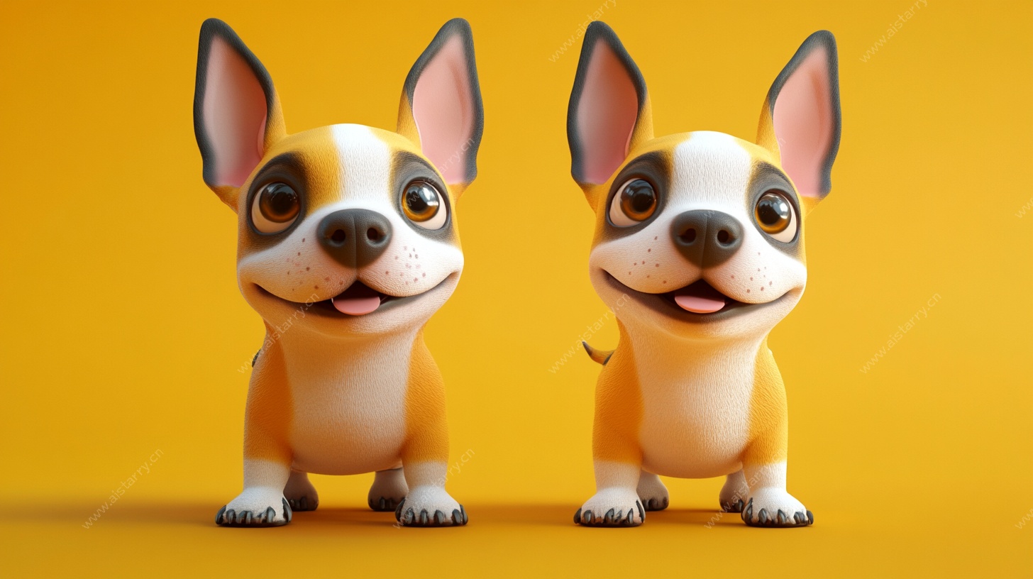 可爱双生法斗犬形象