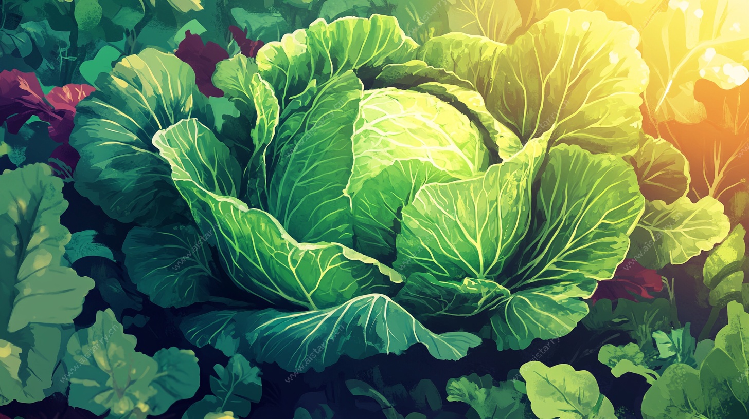阳光下的翠绿卷心菜