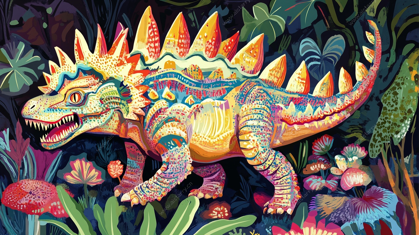 彩绘恐龙的奇幻丛林世界