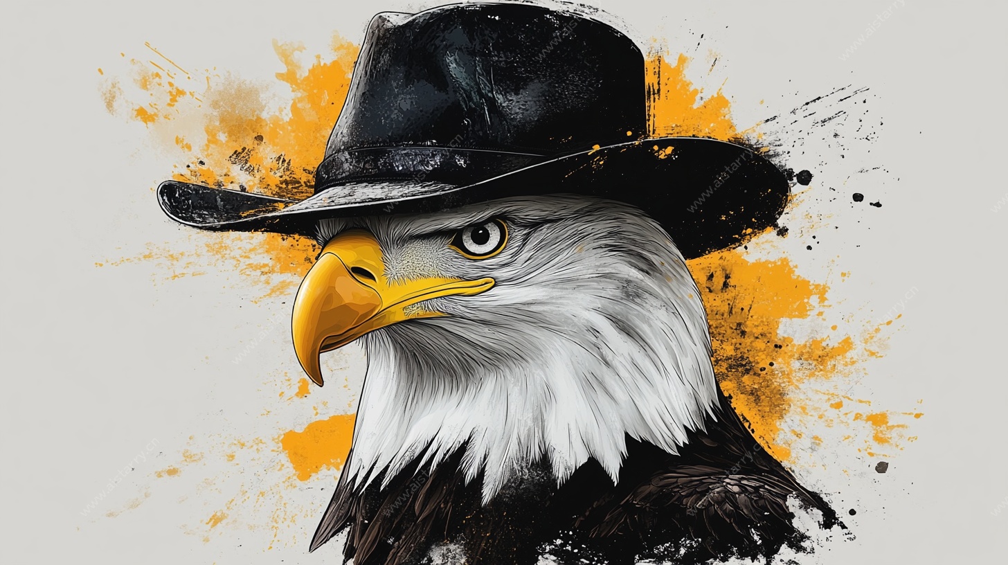 戴帽白头鹰艺术插画