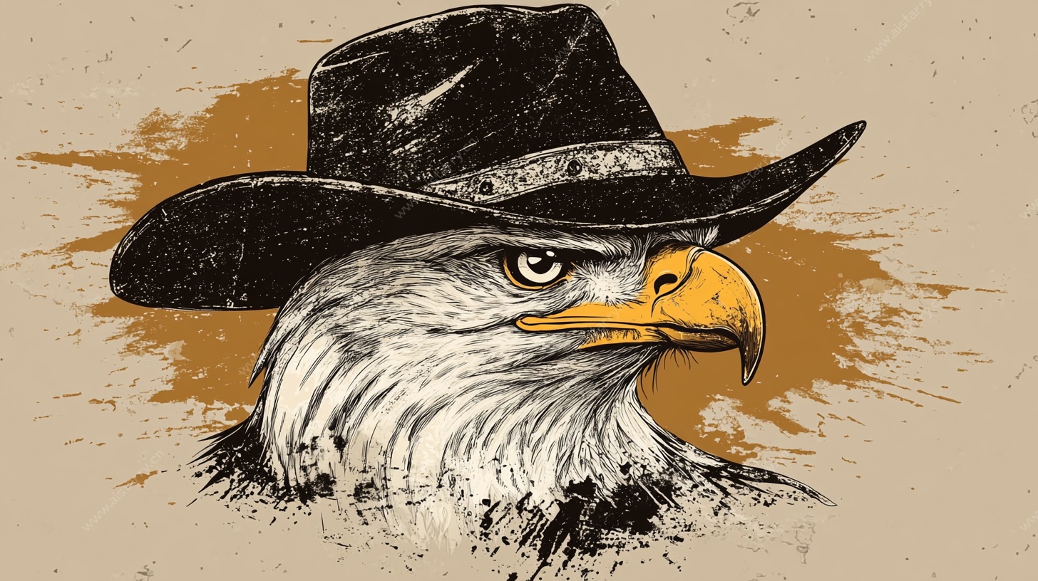戴牛仔帽的白头鹰插画