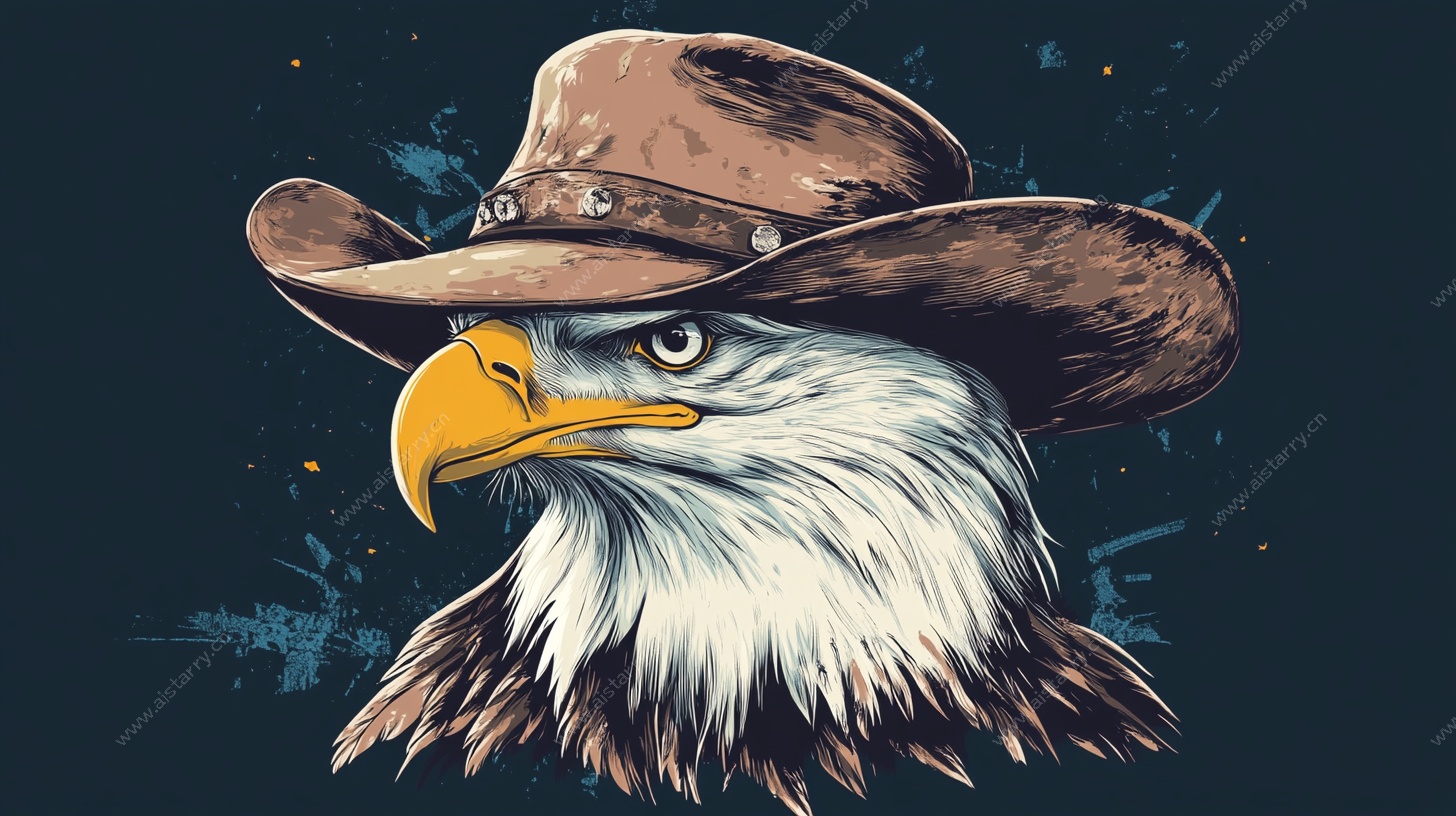 戴牛仔帽的威严白头鹰