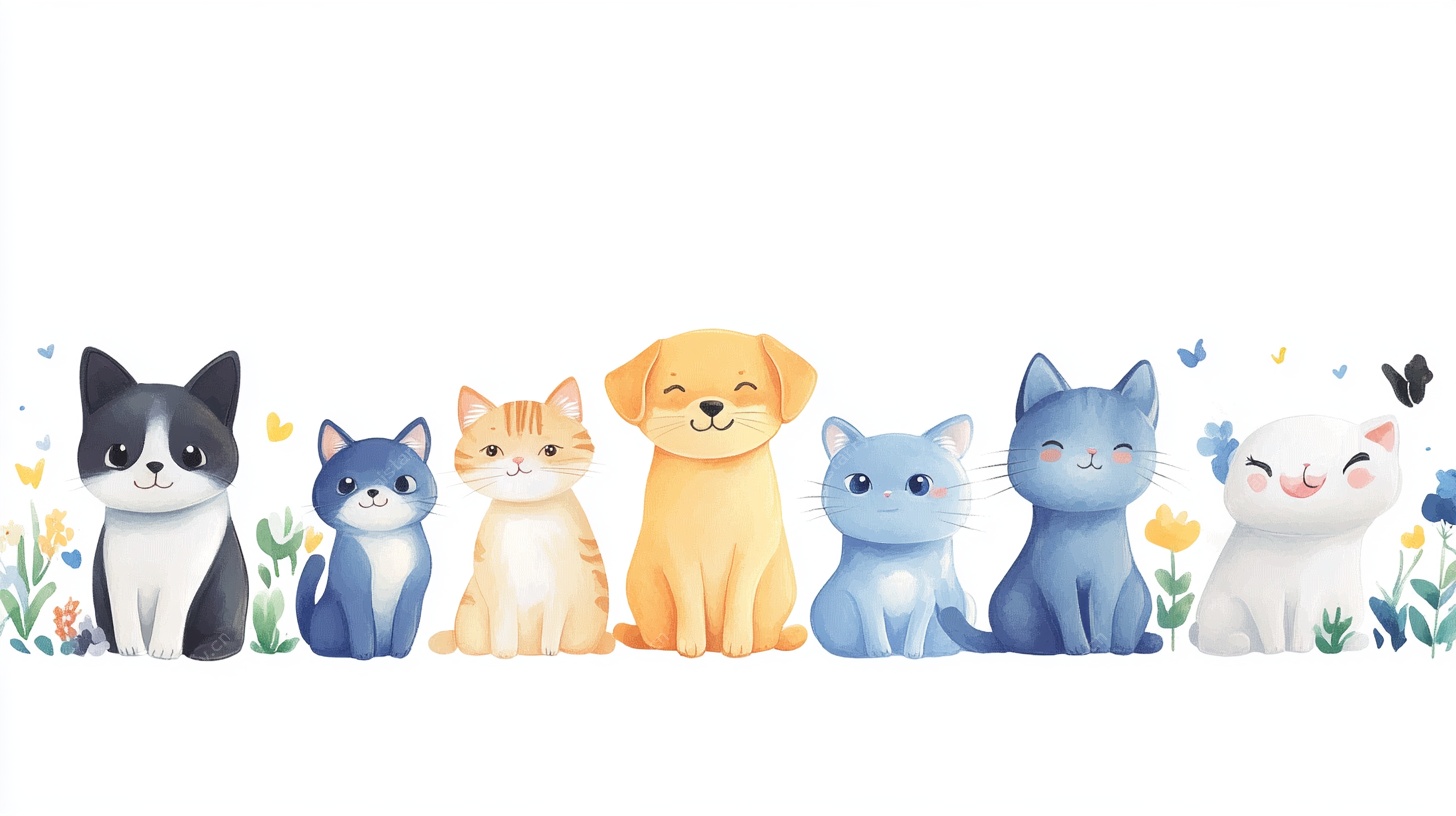 可爱猫狗排队插画
