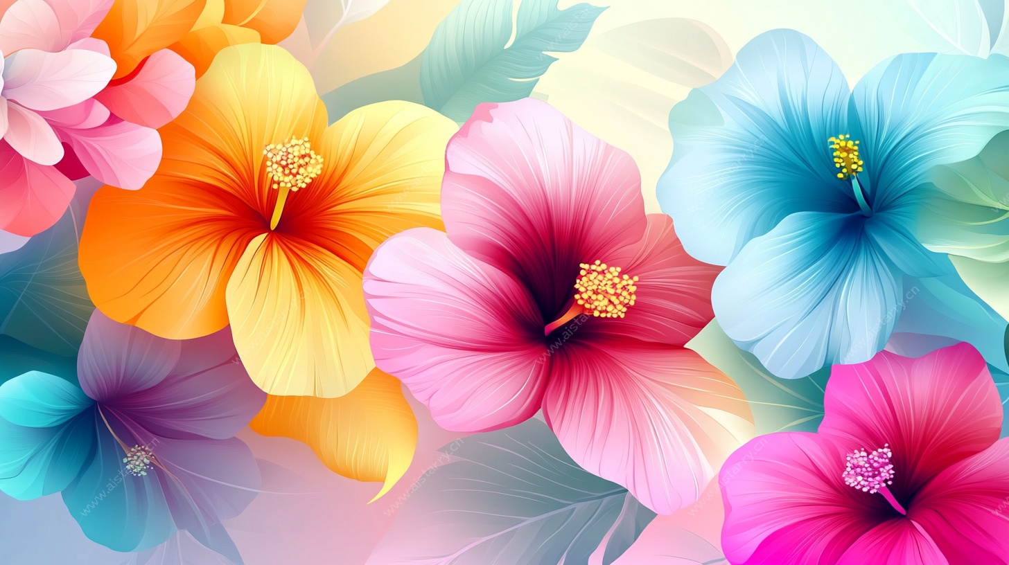 缤纷梦幻花朵插画