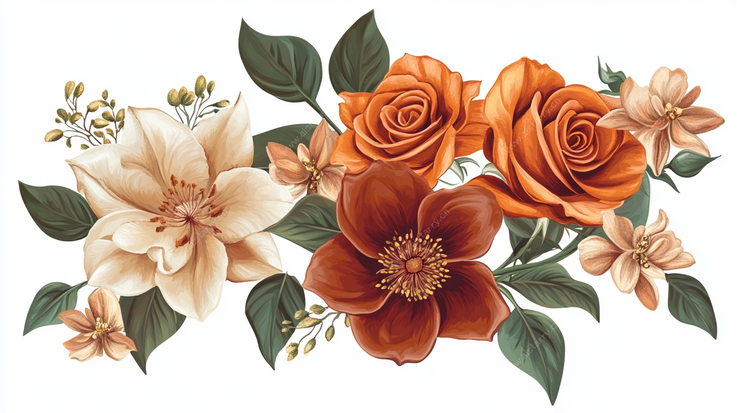 复古风花卉组合插画