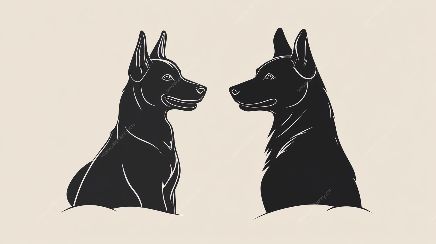 两只黑犬的简约插画