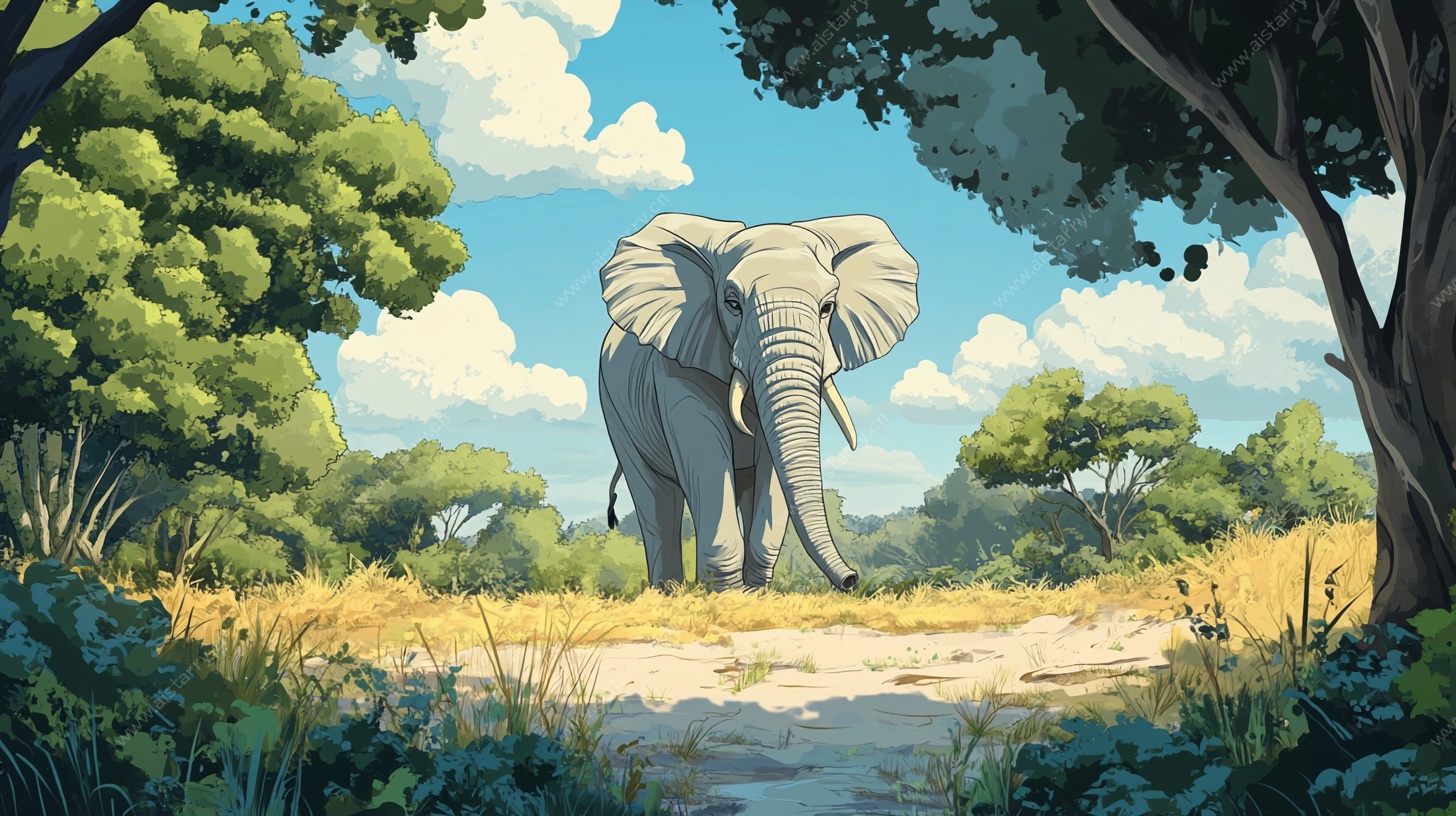 大象漫步于葱郁森林间