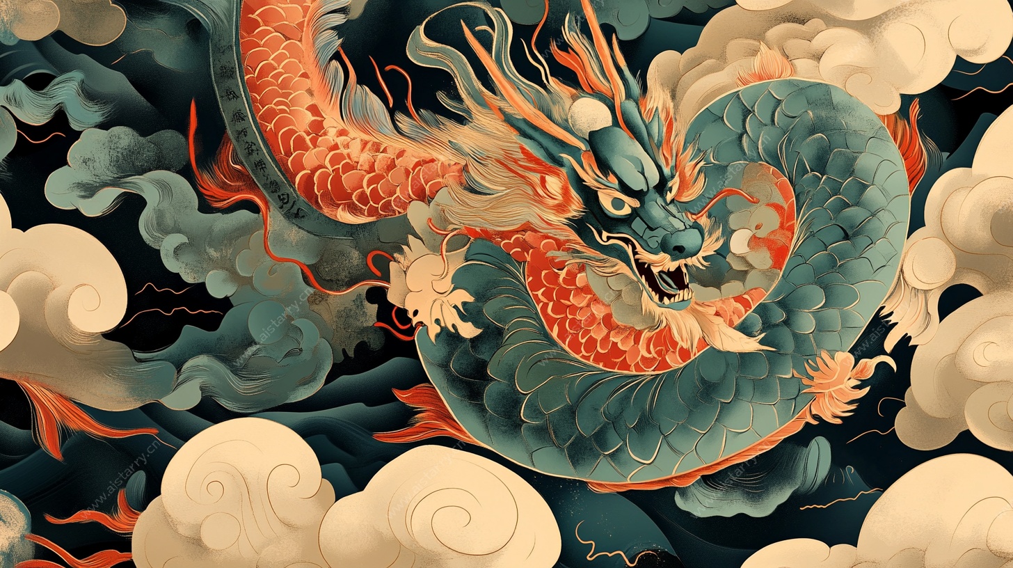 中式祥云龙腾云海图