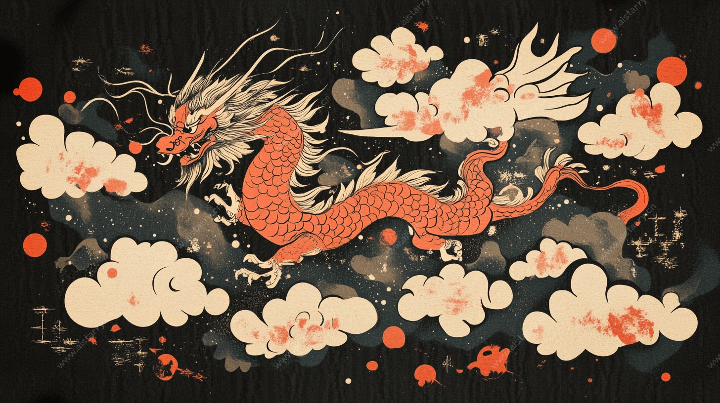 中式飞龙云海插画