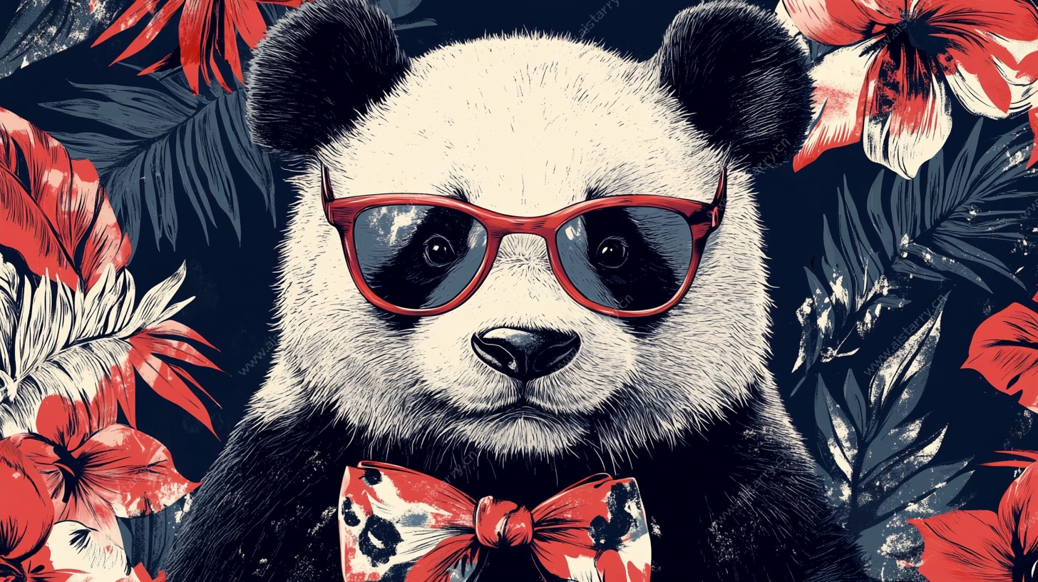 时尚熊猫的花卉世界