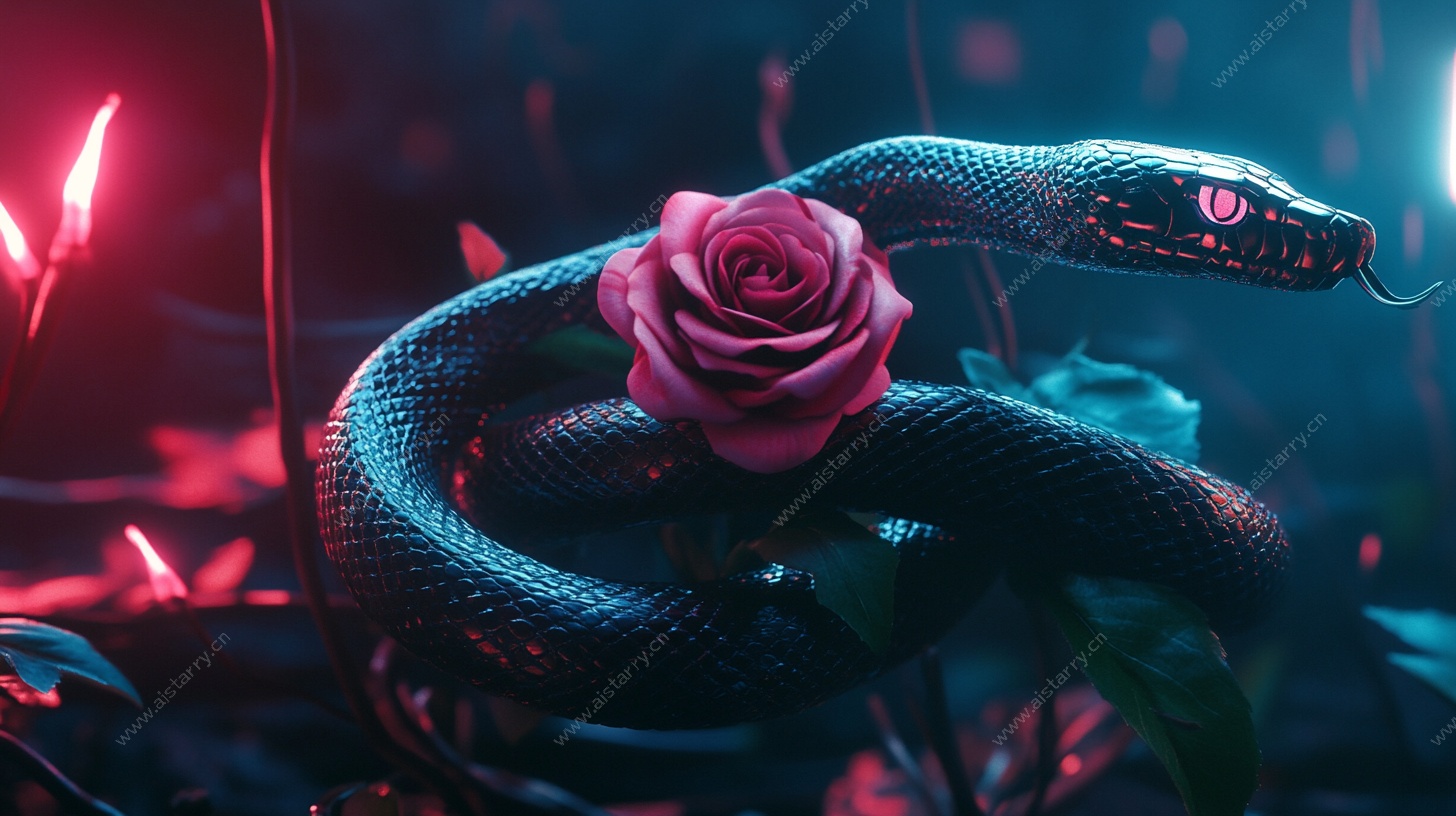玫瑰缠绕的神秘黑蛇