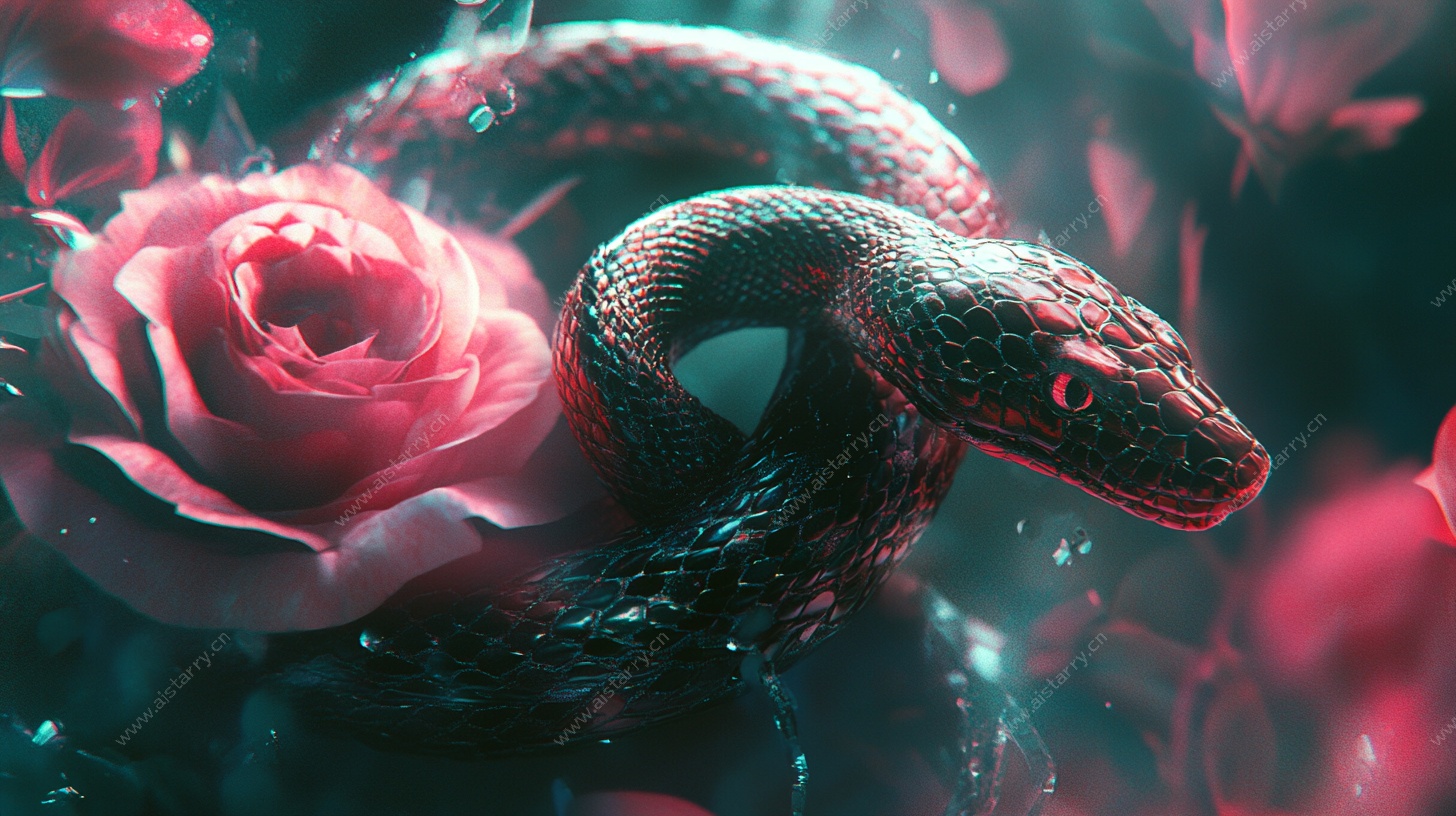 玫瑰缠绕的神秘黑蛇