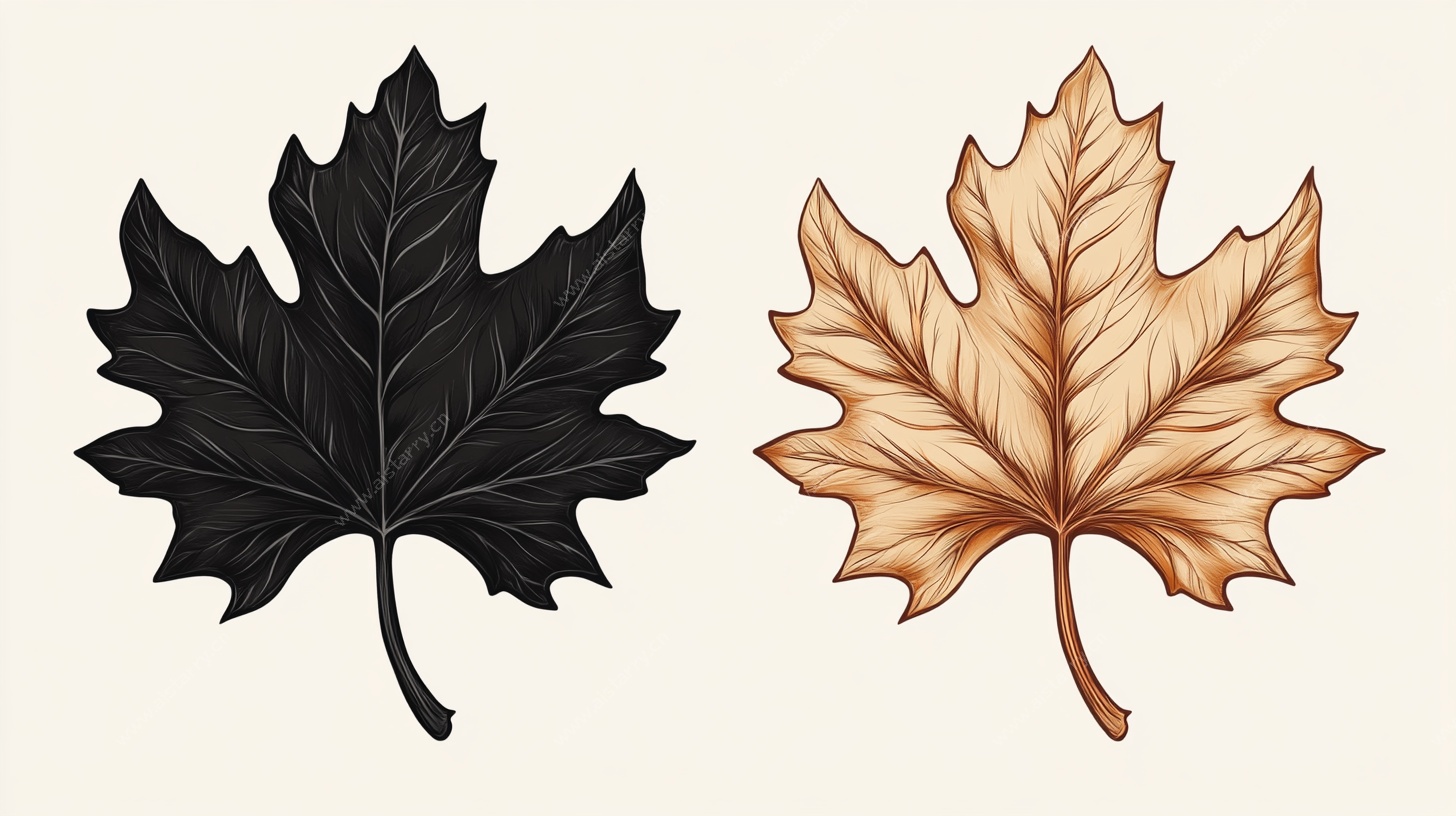两片风格各异的枫叶插画