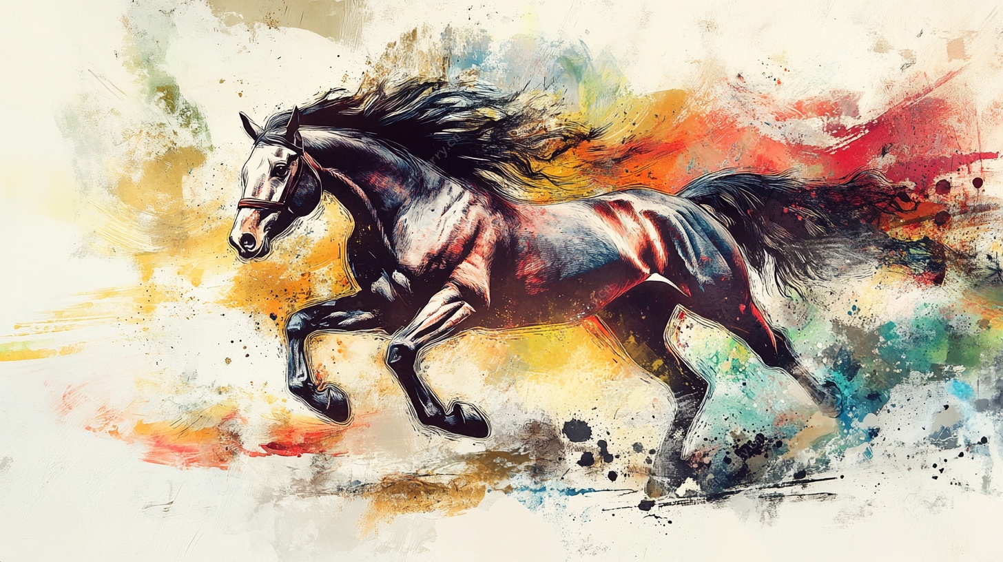 奔腾骏马 梦幻水彩风格