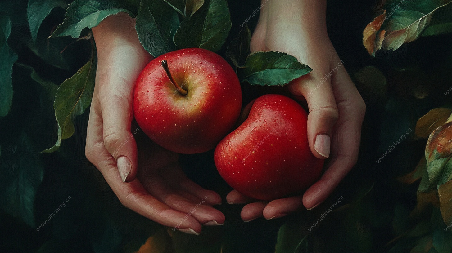 双手捧持鲜润红苹果