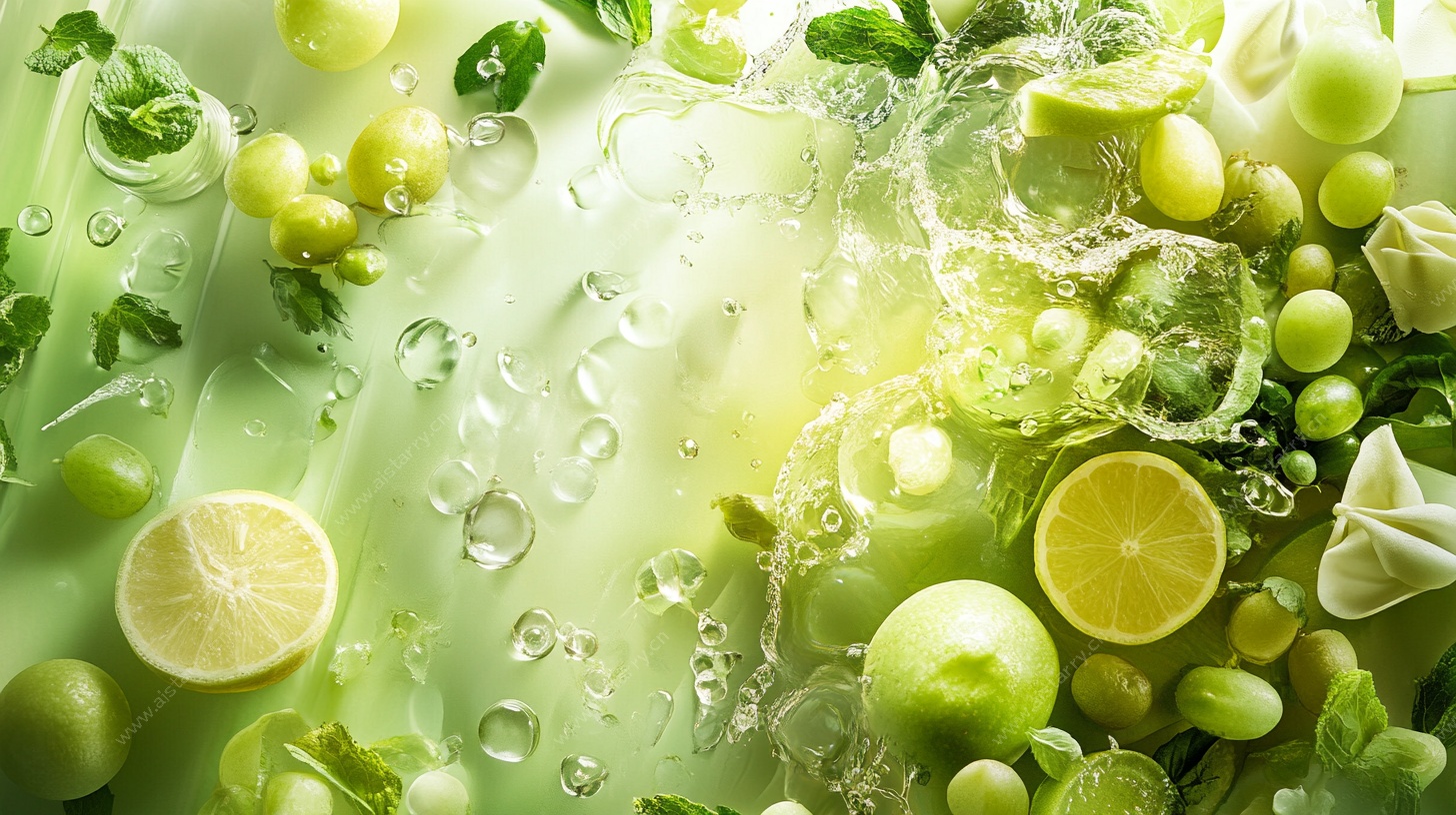 清新青柠蔬果水花画面