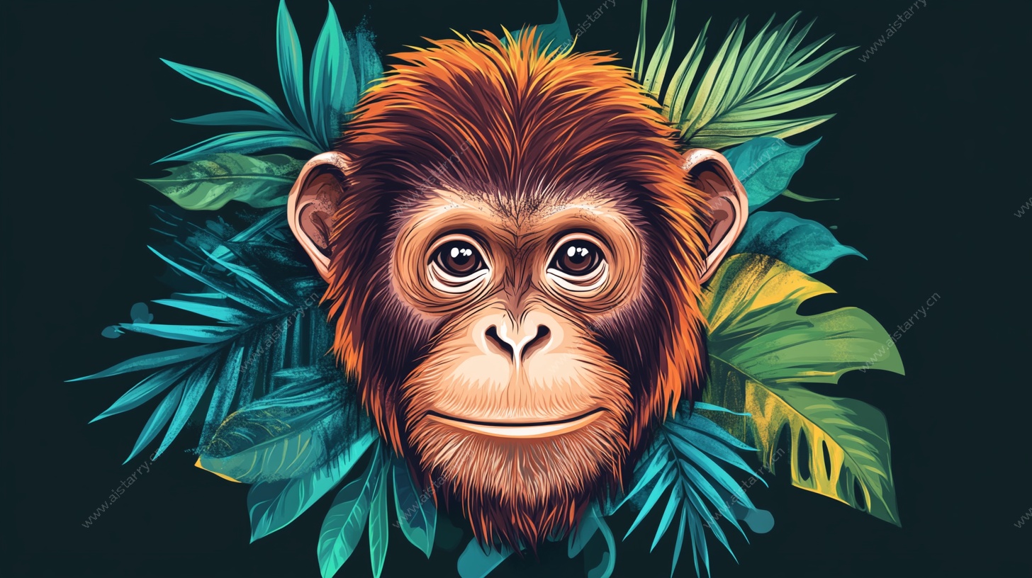 猴子插画 热带丛林中的萌猴