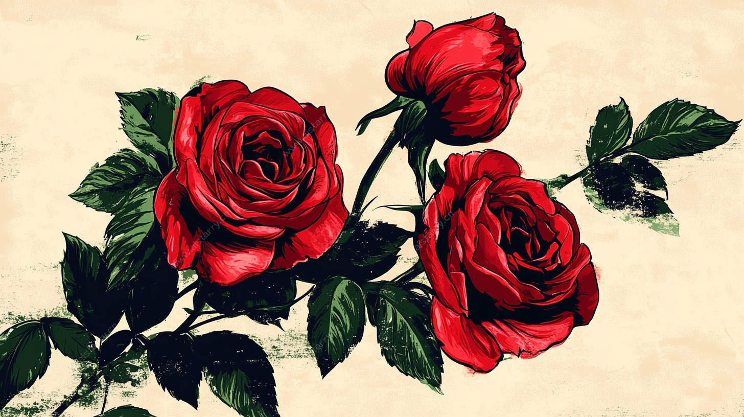 复古风红玫瑰插画