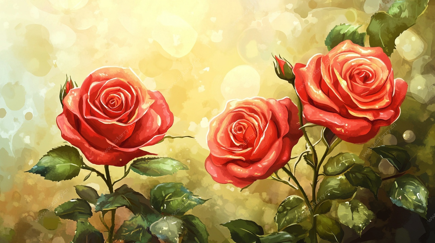 三朵娇艳红玫瑰插画