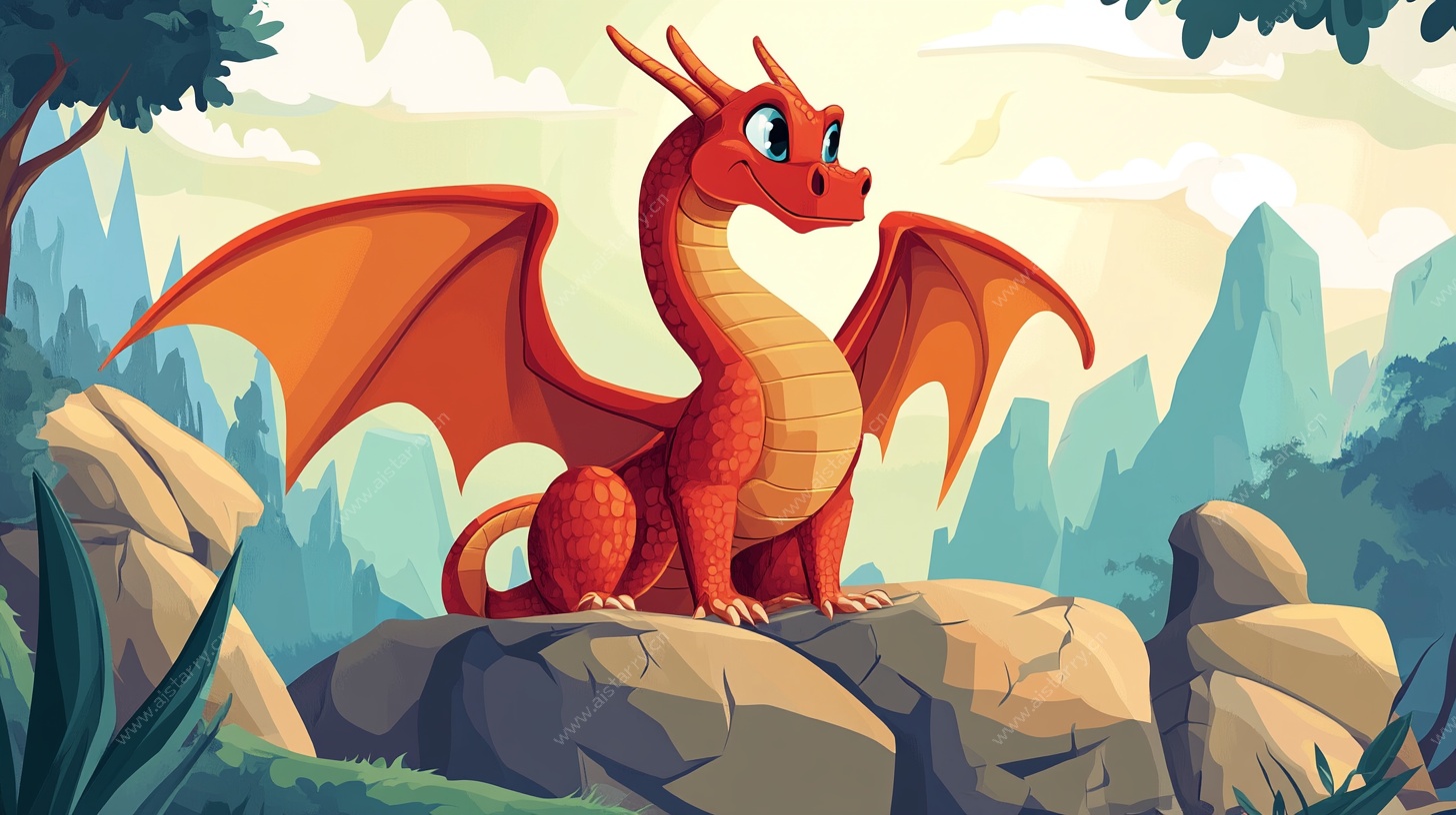 岩石上的橙色小龙