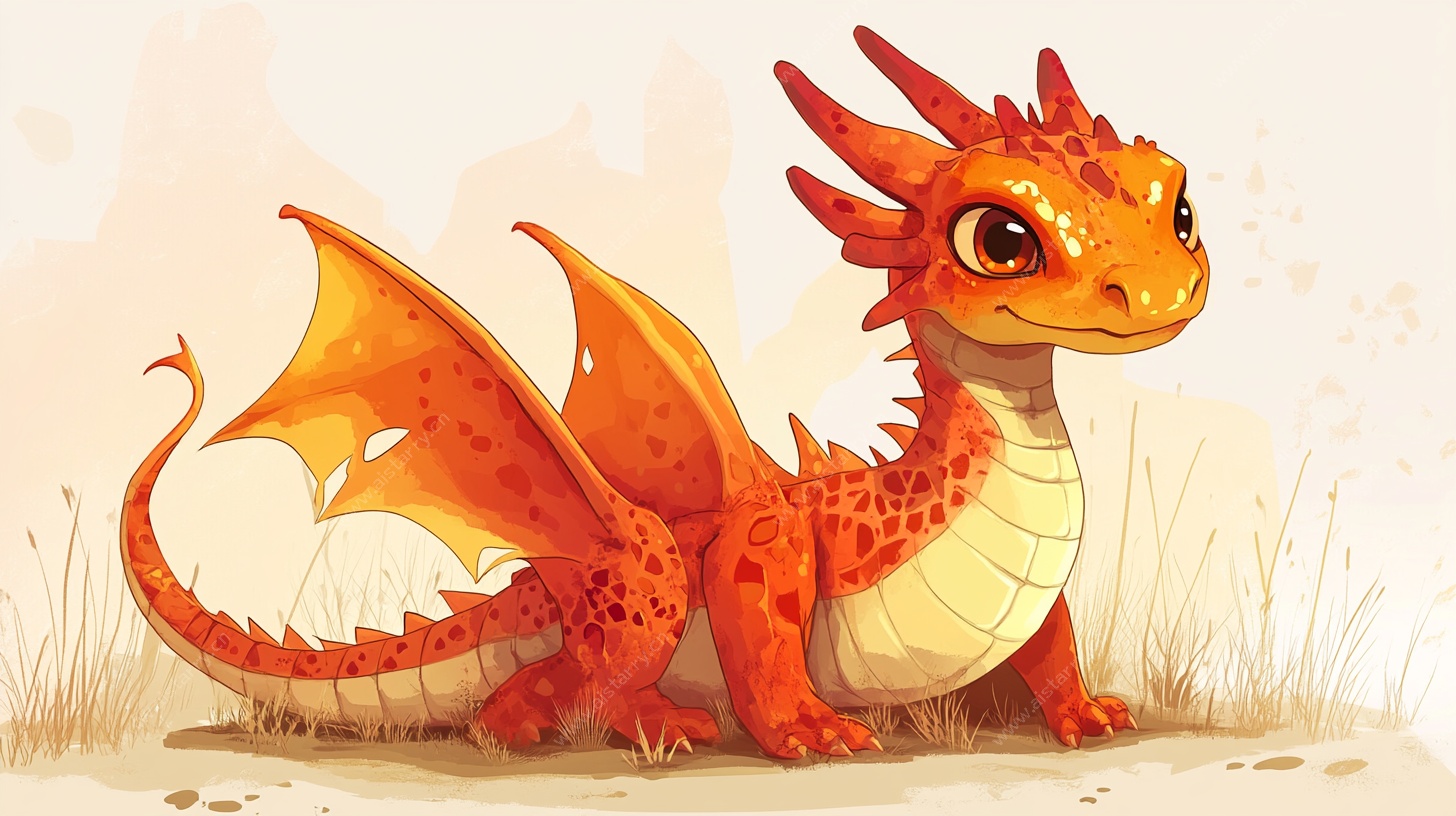 可爱橙色小龙插画