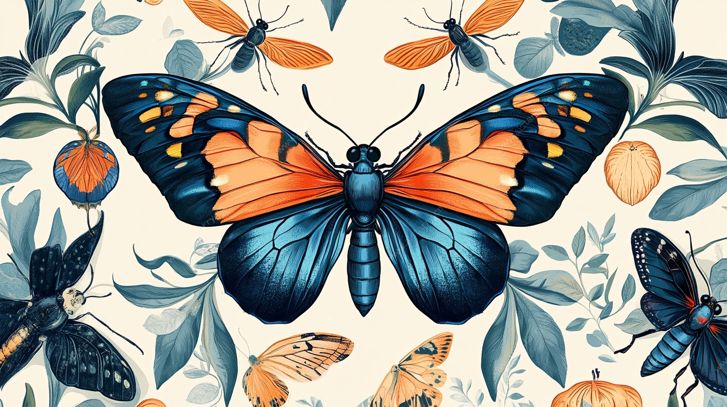 蝴蝶昆虫花卉精美插画