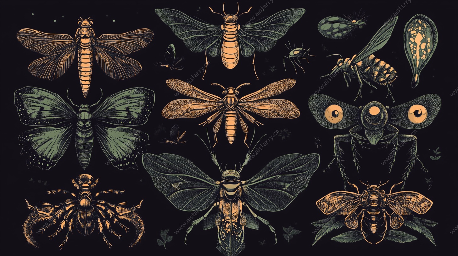 复古风昆虫插画集合